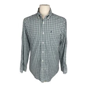 Nautica button down shirt with mini plaid tattersall in green‎ navy white Size M